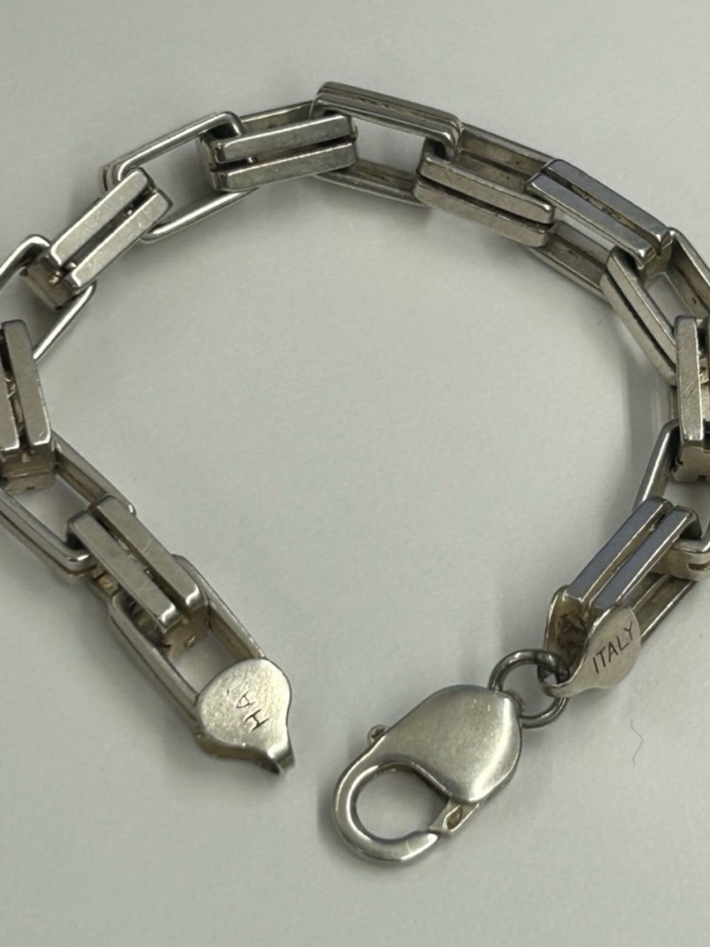 Vintage Modernist sterling silver Italy bar box link bracelet 7”